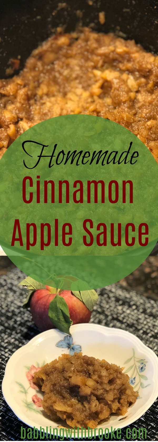 This delicious homemade cinnamon apple sauce recipe is so easy to make and perfect for Fall! It can be made in the crockpot and done in a couple of hours. It is perfect to bring to family get togethers and to warm you up on a cool Fall day! #homemadeapplesauce #applerecipes #cinnamonapples 