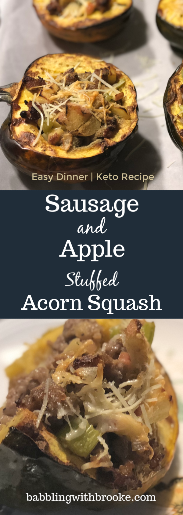 This delicious, easy dinner recipe is perfect for Fall. This sausage and apple stuffed acorn squash is easy to make and is keto too. Perfect for the healthy eater or busy family. #healthydinnerrecipe #ketodinnerrecipe #ketorecipe #easydinnerrecipe #falldinnerrecipe #fallfood #squashrecipes