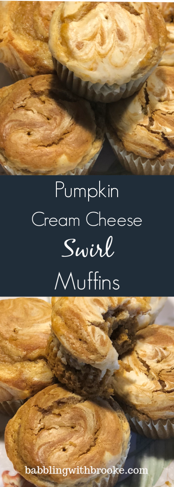 These delicious Fall muffins are perfect for cool weather. The pumpkin cream cheese swirl muffins have just the right amount of pumpkin and cream cheese. They are so easy to make too! #pumpkinmuffins #muffinrecipe #fallmuffins #easybreakfast